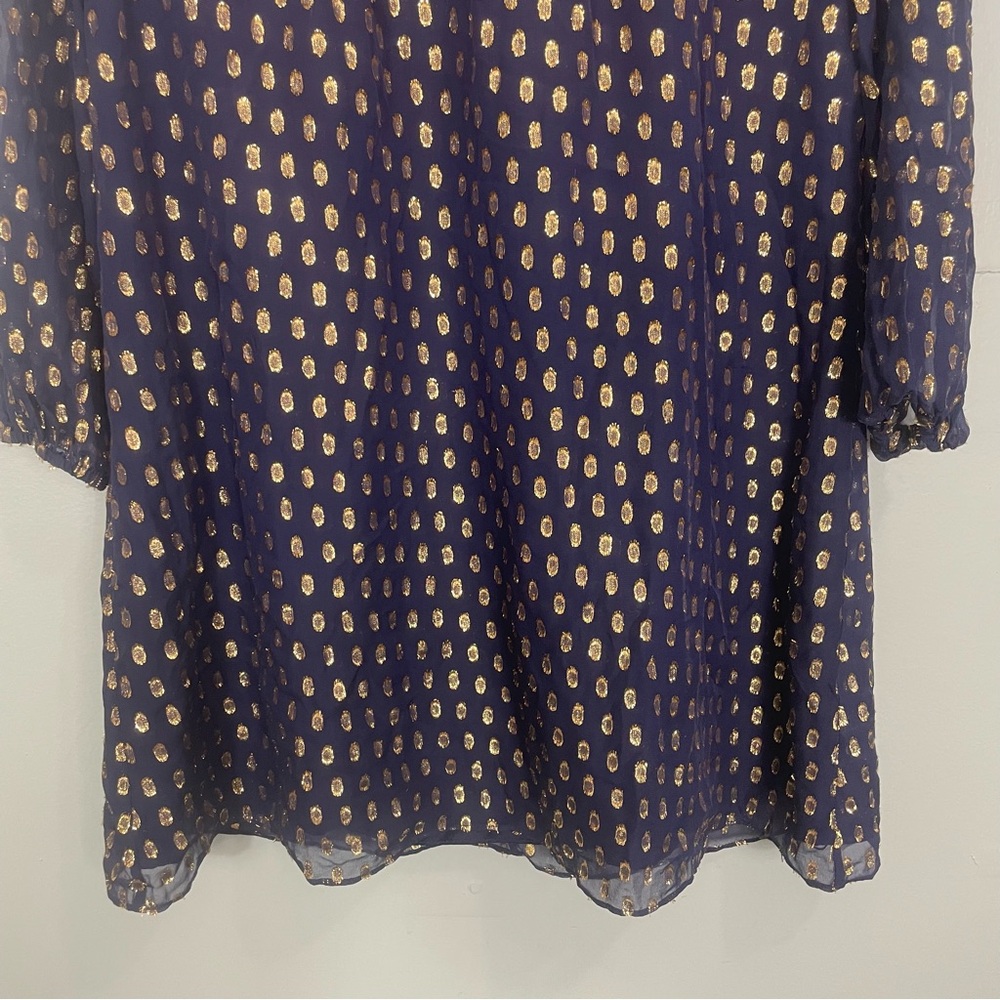 Lilly Pulitzer Crinkle Clip Silk Jacquard Gold Metallic Dress Mini Navy Sz 8 - Picture 6 of 11